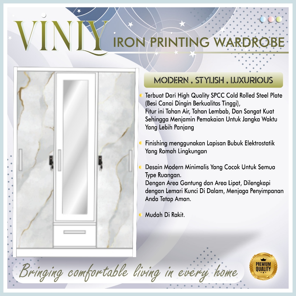 Lemari Pakaian Besi 3 Pintu Sliding VINLY