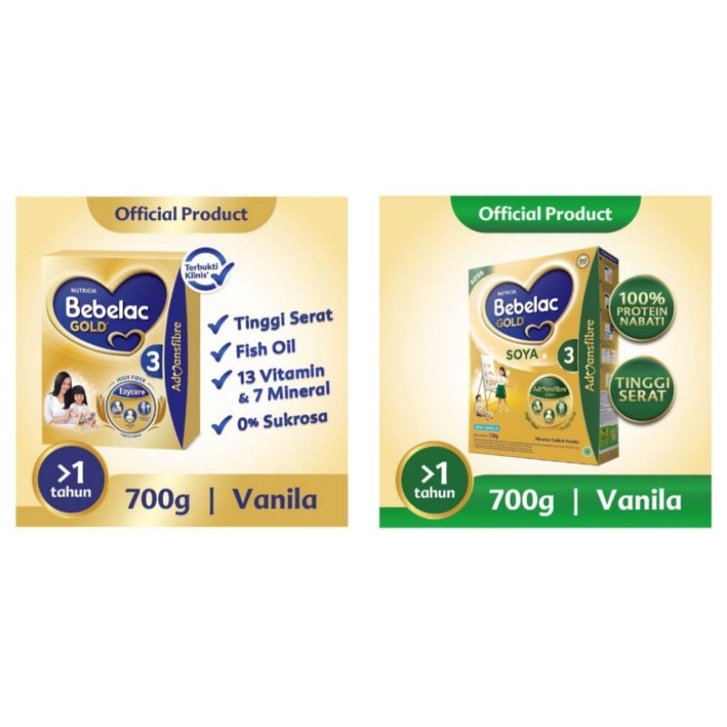 BEBELAC GOLD 3 MADU VANILA | SOYA SUSU BUBUK PERTUMBUHAN ANAK RASA VANILA 700 GRAM
