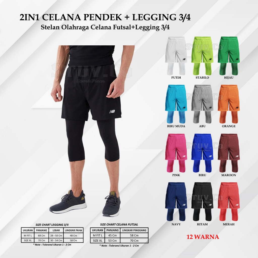 2IN1 SETELAN CELANA PENDEK DRYFIT LEGGING BASELAYER 3/4 OLAHRAGA PRIA WANITA SEPEDA RUNNING FITNES