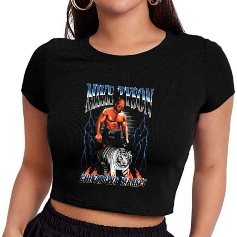 Baby Tee MIKE TYSON - CHINATOWN MARKET boxing camp Championship petinju Y2k Style Crop Tee hitam cro