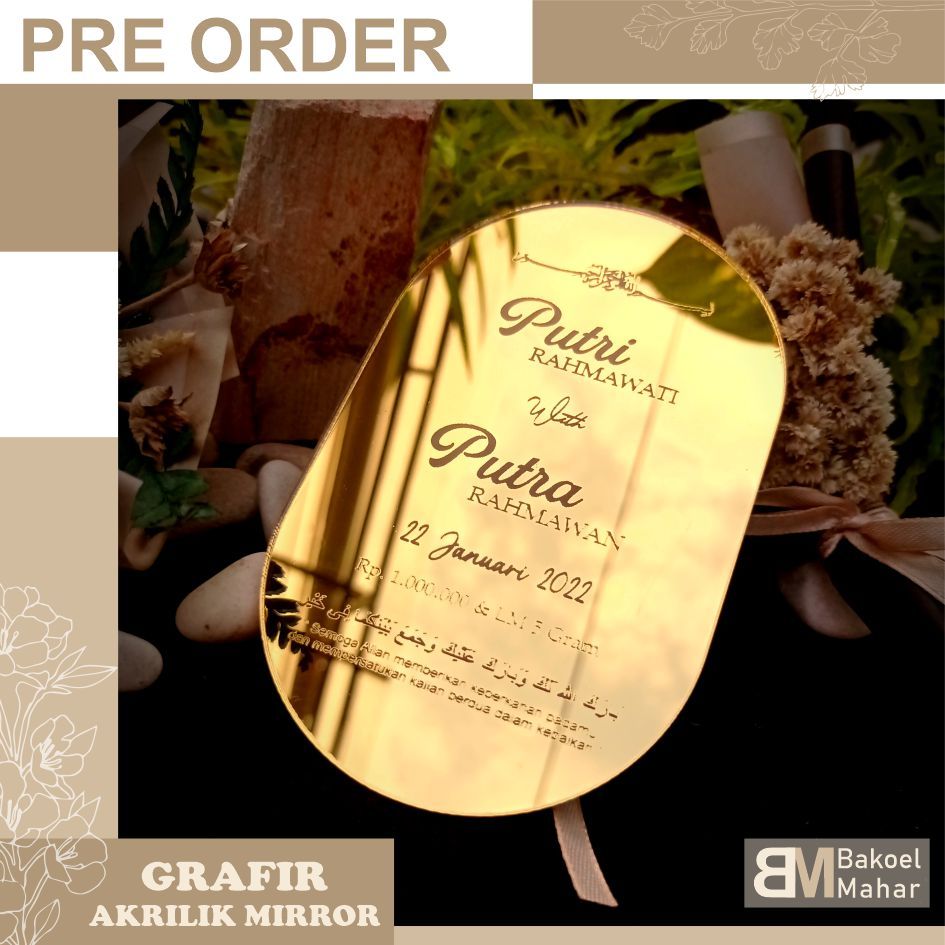 GRAFIR AKRILIK OVAL UNTUK ISIAN MAHAR / DEKORASI MAHAR