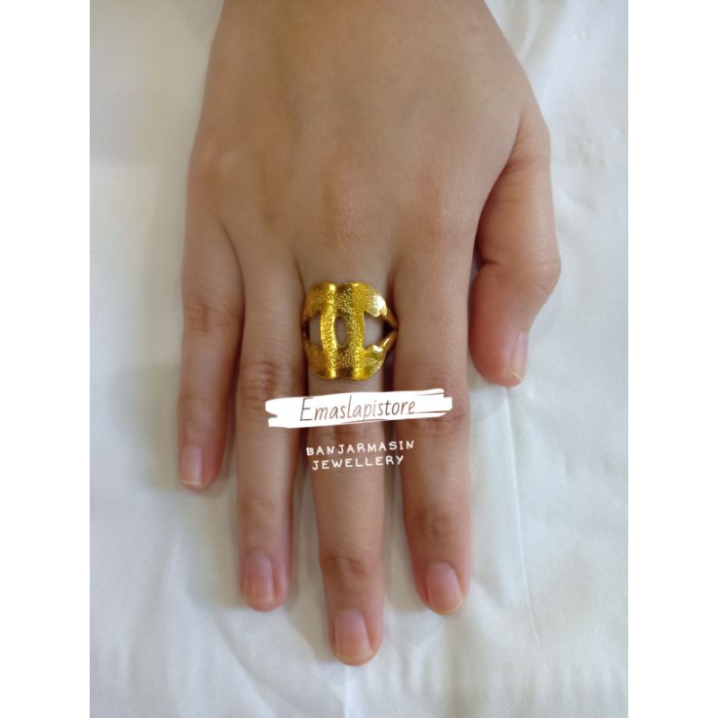 Cincin Oval Lembar Grapher {C} Lapis Emas 999 Banjar