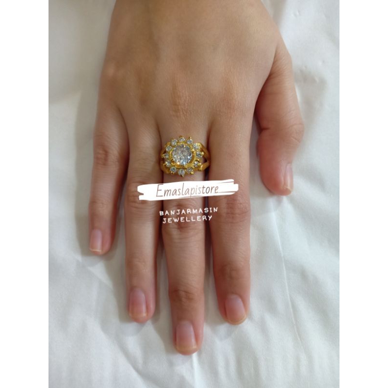 Cincin Manik Kembang Permata Lapis Emas 999 Banjar