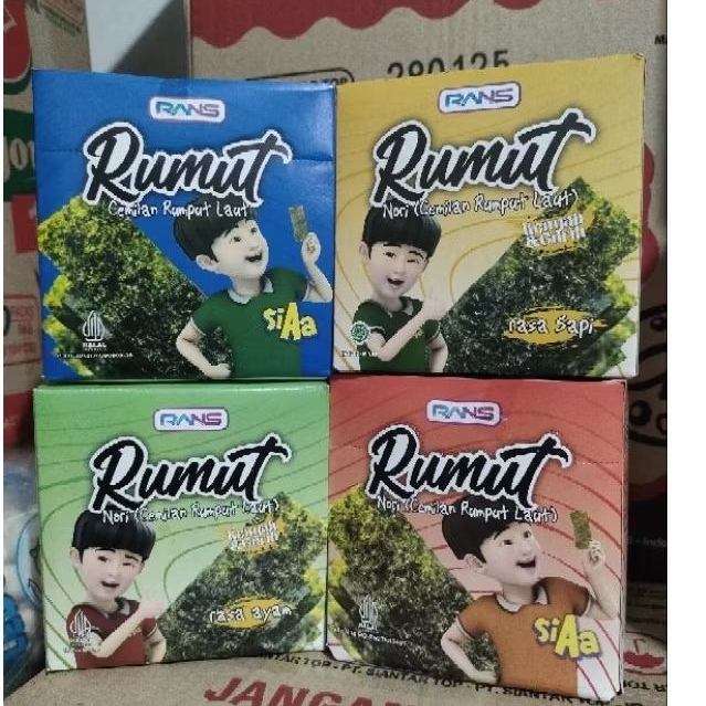 

Rumut Nori Cemilan Rumput Laut RANS 1 Pack Isi 12 pcs