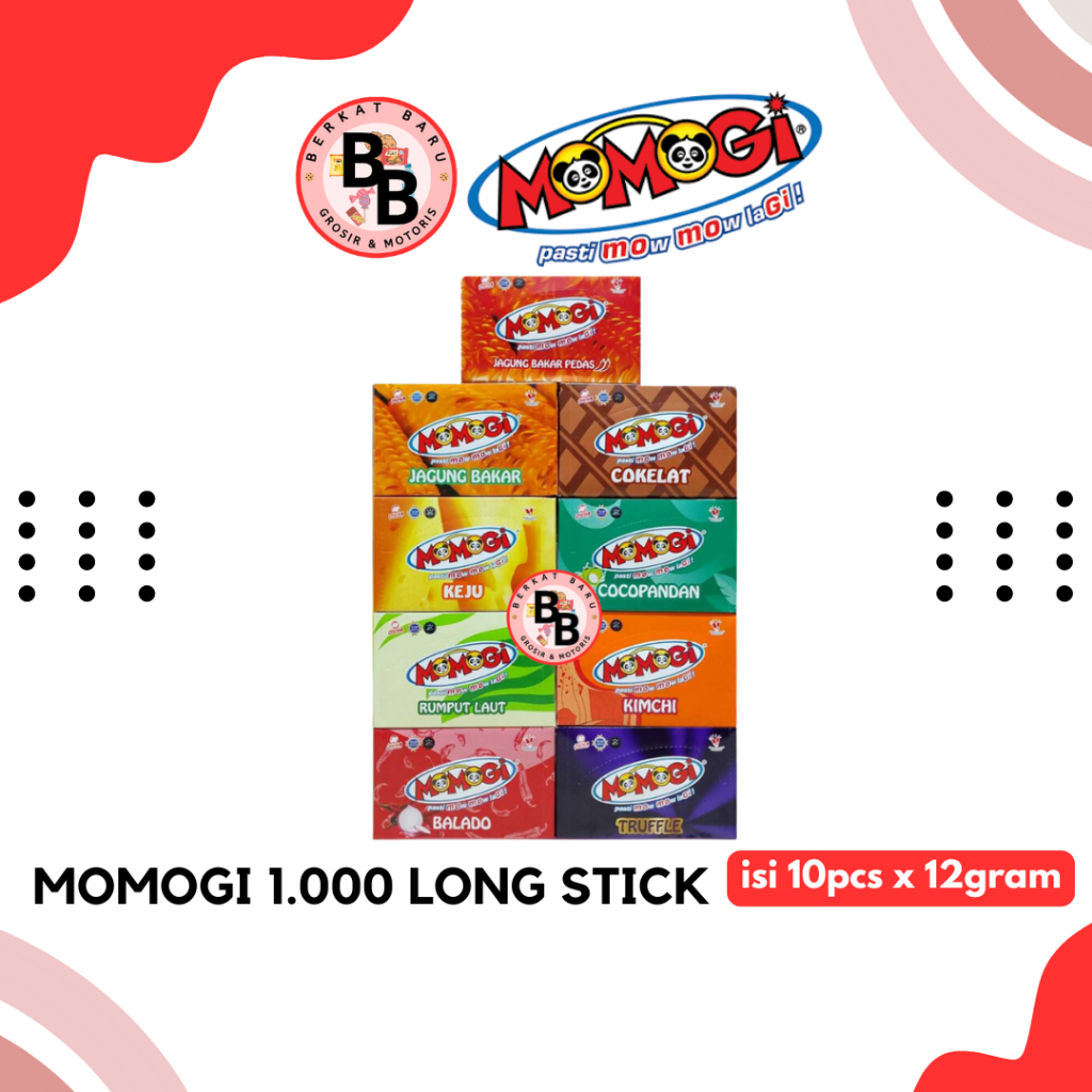 

[BB SNACK] MOMOGI LONG STICK 12GRAM HARGA PER BOX ISI 10PCS