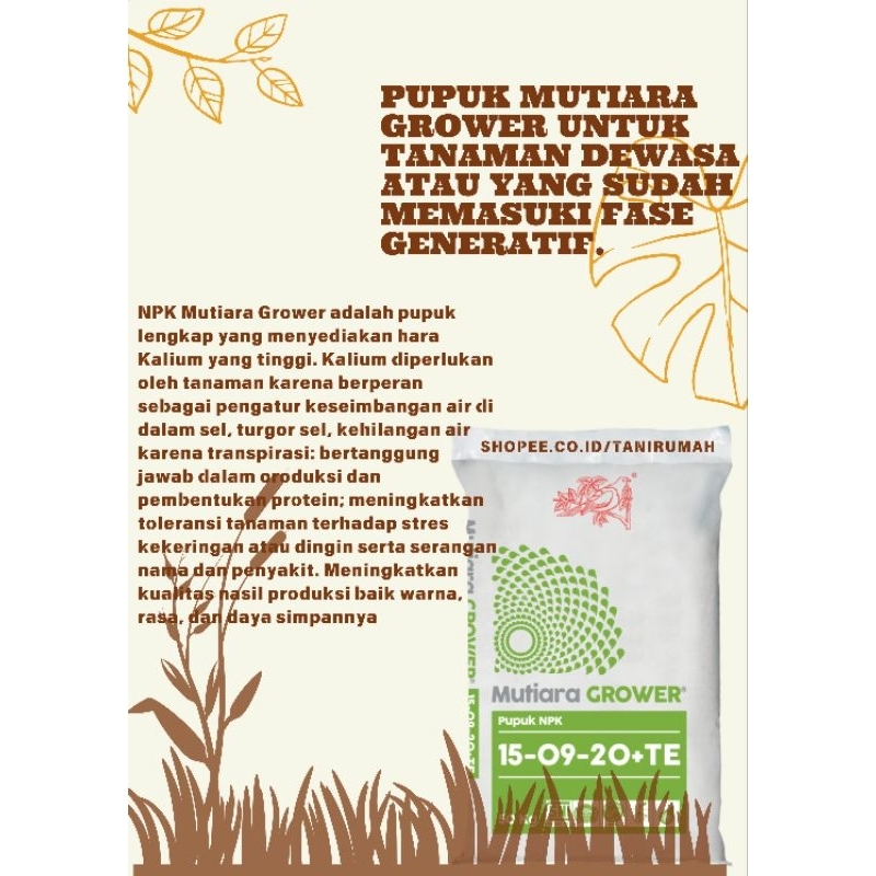 PUPUK NPK GROWER 15-09-20+TE