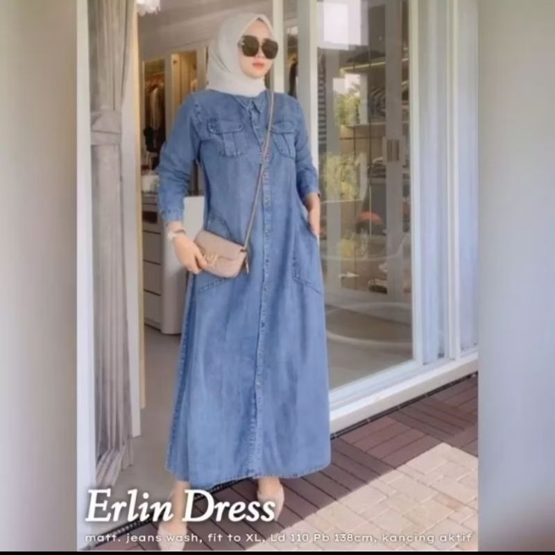 Gamis Jeans Maksi // Dress Snow Blue // Pakaian Wanita Muslim Terbaru 2023