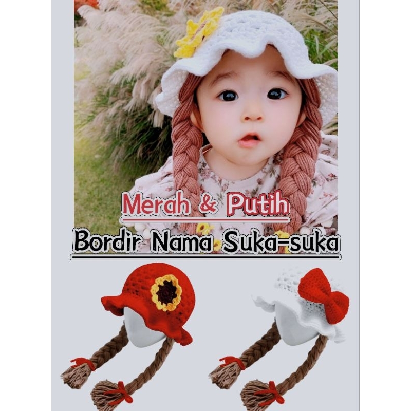 KUPLUK BAYI 17 AGUSTUS MERAH PUTIH/KUPLUK KEPANG WIG/KUPLUK RAMBUT KEPANG BORDIR NAMA REQUES NAMA/KU