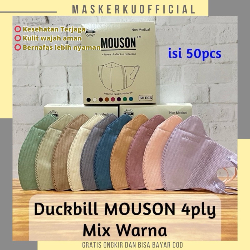 MASKER DUCKBILL GARIS FACEMASK 3 PLY PUTIH HITAM DUCKBIL TANPA BOX ISI 25 PCS
