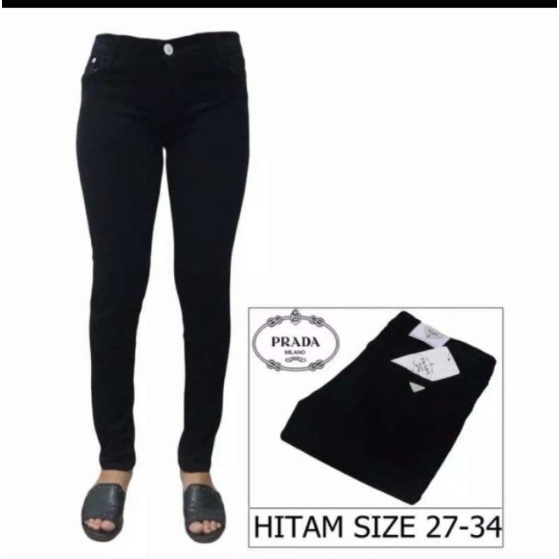 celana jeans Prada /Prada karet/ Prada kancing/warna hitam