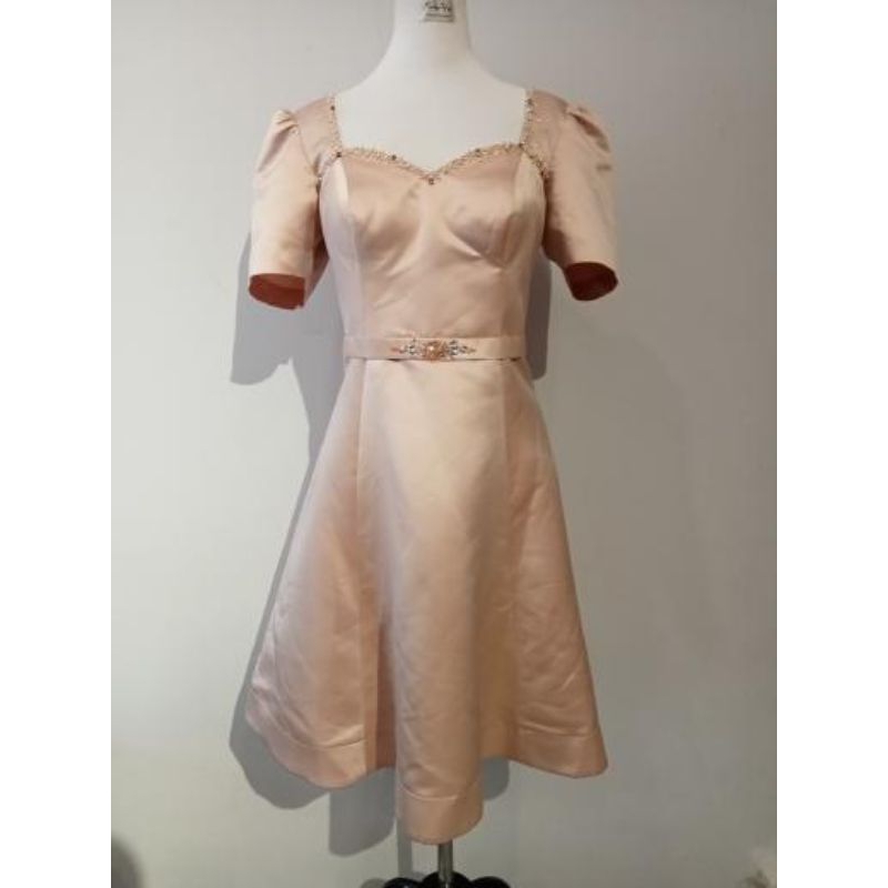 Jual midi dress pesta simple custom champagne gold