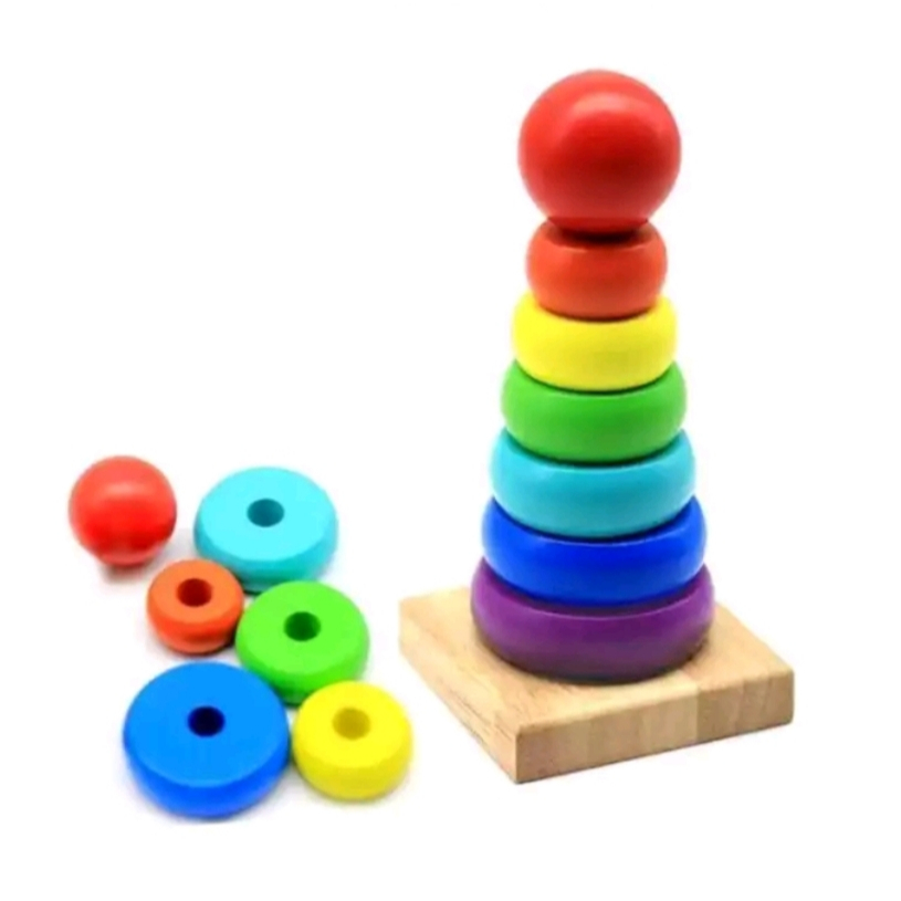 Mainan Donat Susun/Mainan Tower Menara/Ring Donat Roda Susun Rainbow / Ring Donat Roda/Menara donat