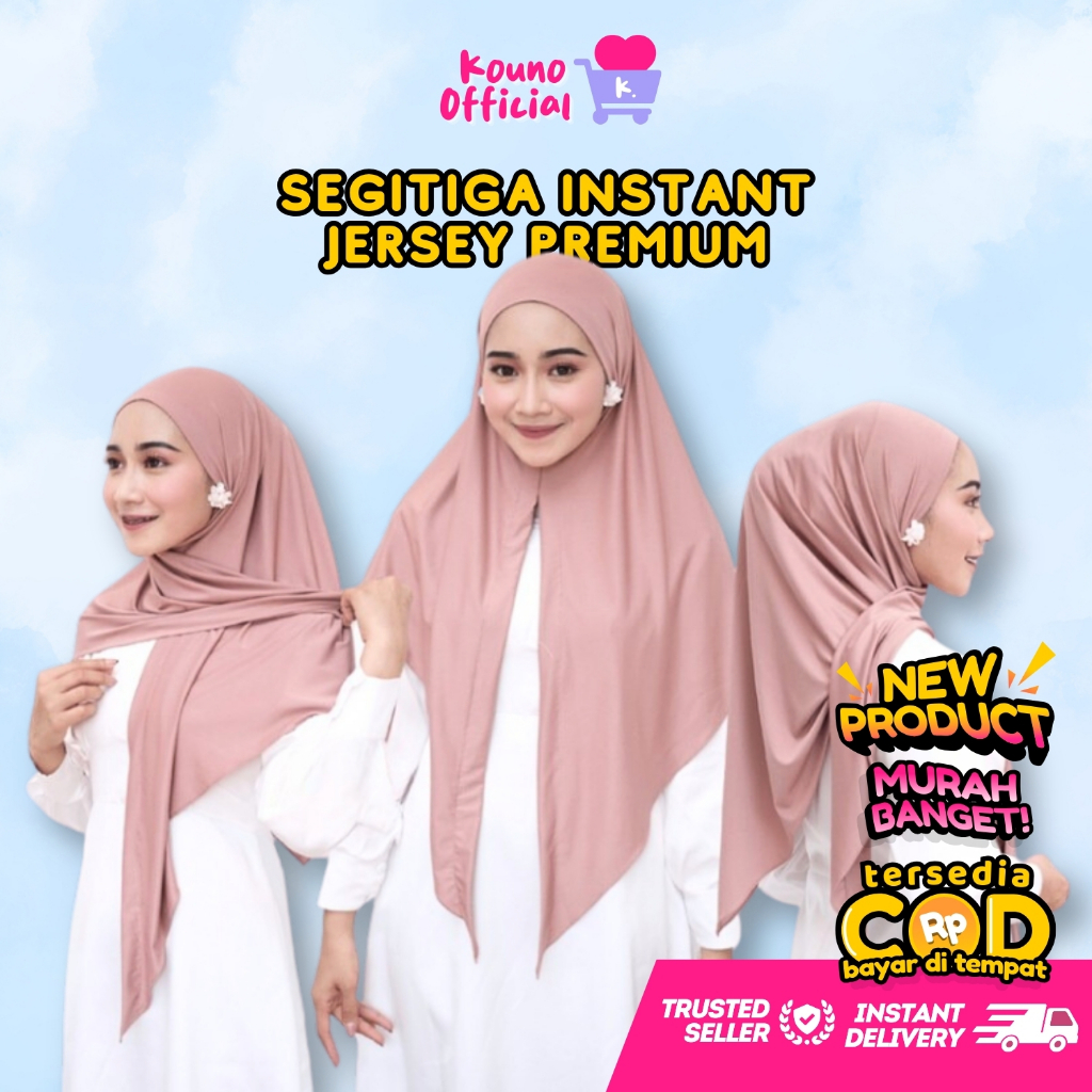 Hijab Instan Segitiga Oval Jersey Non Pad / Tanpa Pet / Khimar Instant Panjang Menutupi Dada / Kerud