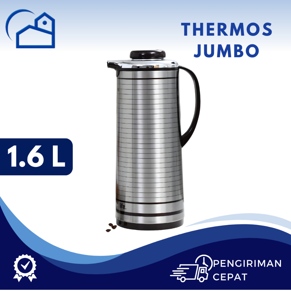 HOMESTATION - Termos Air Panas Tuang Praktis Teko Kaca Stainless Steel Thermos Jumbo Piknik 1.6L