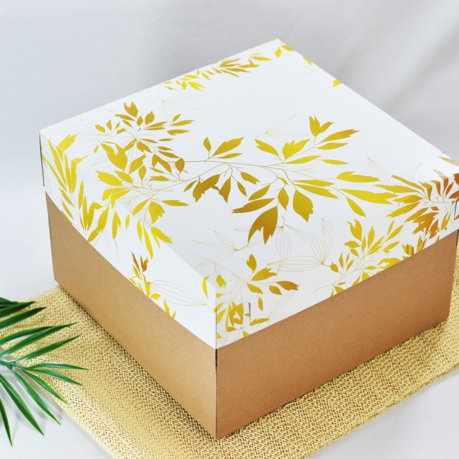 

( 5 pcs ) Cake Box Hampers Oleh Oleh Dus Golden Bambu Ukuran 25 Packaging Kue Bolu Mini Pudding