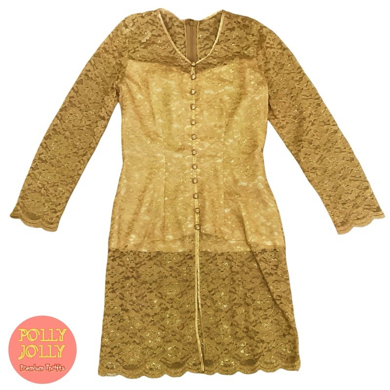 Kebaya Brukat Modern Wisuda Warna Gold (Preloved)
