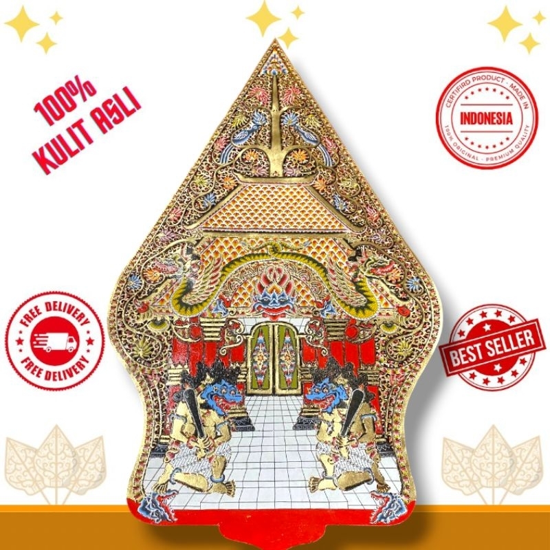 Wayang Kulit sapi GUNUNGAN ALUSAN EMAS GRENJENG -+ 80 cm Alusan Standar Dalang