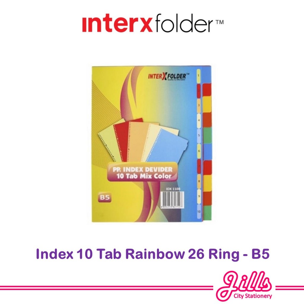 

Interxfolder Pembatas Kertas Binder / Index Divider B5 10 Tab Rainbow