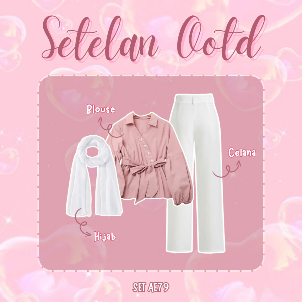 Penawaran Terbatas 3 IN 1 One Set Hijab Korean Style Outfit Cewe Kue Remaja Kekinian One Set Elegan