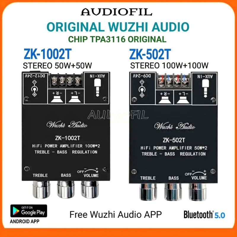 ZK-1002T/ ZK-502T Bluetooth TPA3116 High Power Digital Hifi Class D Amplifier Original Wuzhi Audio