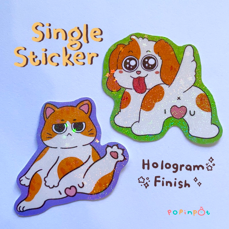 

POPINPOT - Die Cut Sticker (hologram finish) | Cat & Dog Sticker | Stiker Kucing Anjing Lucu Aesthetic