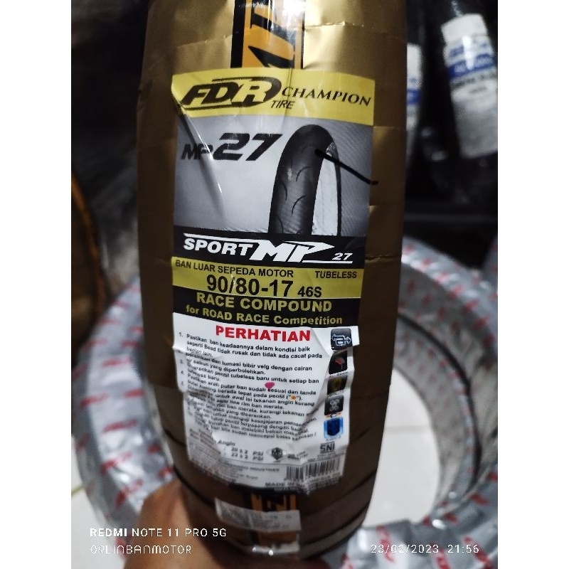 Ban FDR MP27 90/80-17 Soft Compond/Ban Soft Compond 90/80-17/Ban FDR MP27 90/80-17/Ban Kompetisi FDR