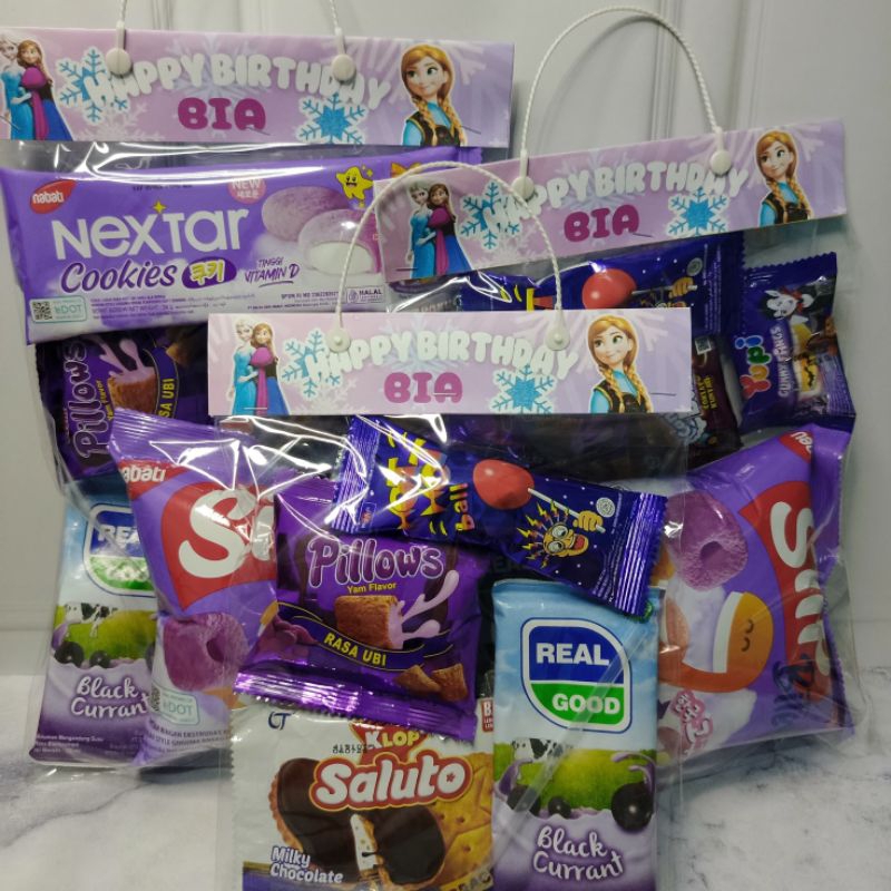 

Byul's - Paket Snack Ultah anak tema ungu gratis design nama dan banner