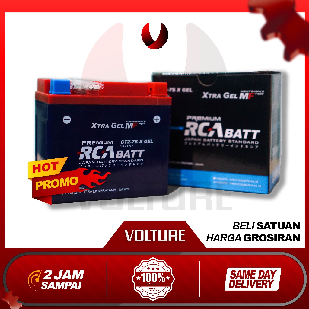 Aki motor kering RCA BATT GELL GTZ7S GTZ6V 6ah 12volt  BERGARANSI satria Fu Sonic 150 R, CBR 150 R S