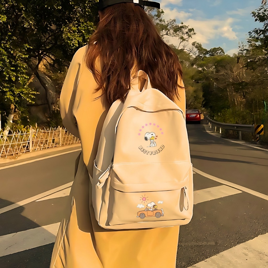 HOKIOFFICIAL - Ransel Wanita - Backpack Wanita - Tas sekolah KARAKTER SNOOPY WATERPROOF ( COD )