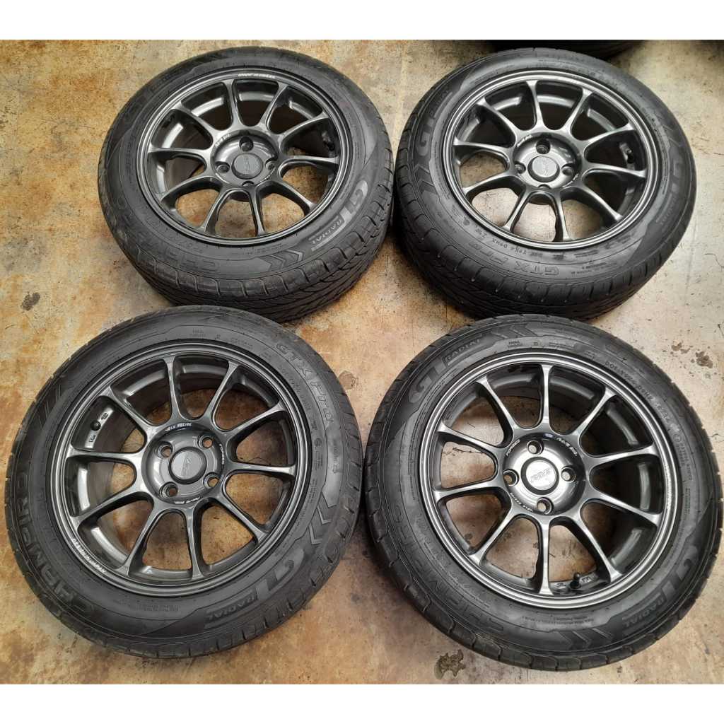 VELG MOBIL BEKAS SEKEN RAYS RING 15 LEBAR 7 PCD 4X100 35+BAN GT 185 60 R15 VELG UMTUK MOBIL AGYA AYL