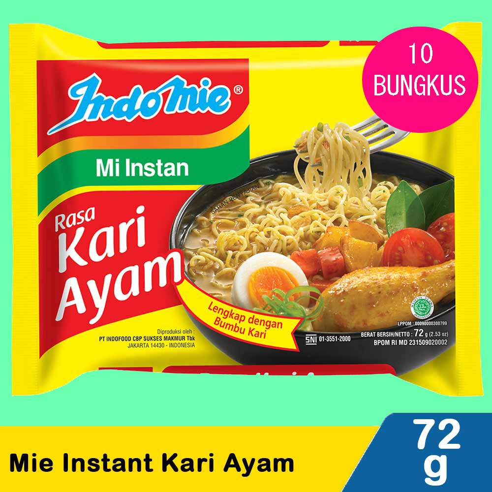 

INDOMIE KUAH KARI AYAM 70 GRAM PER PACK ISI 10 BUNGKUS FUN CORNER