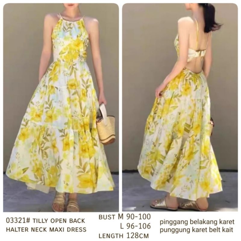 03321 BAJU MAXIDRESS LONGDRESS FLORAL SALE MURAH DRESS 3M THREE M TM TILLY OPEN BACK HALTER NECK MAX