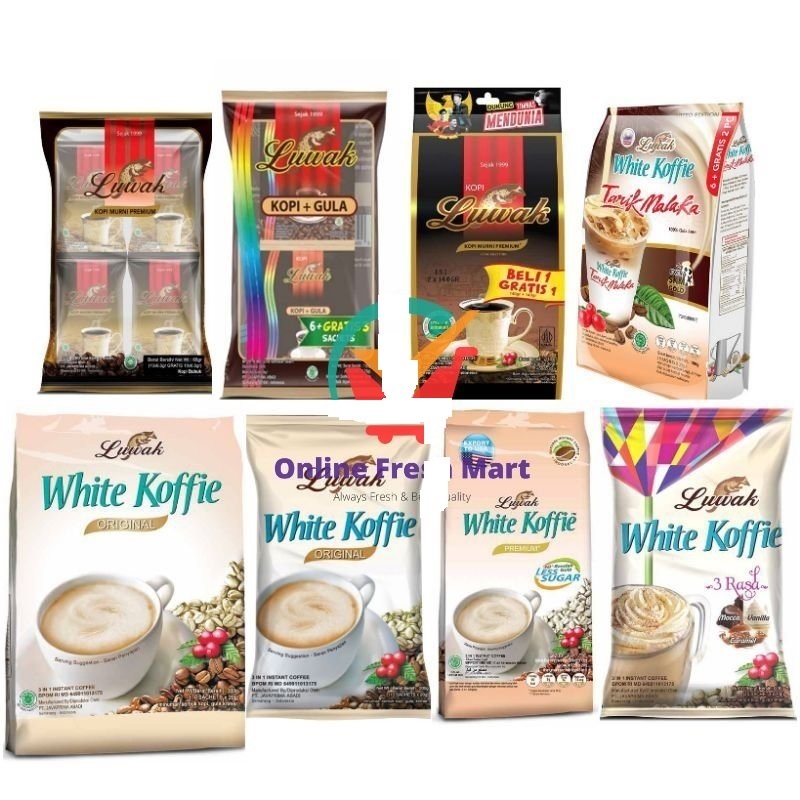 

Instant Drink Sachet Kopi Luwak White Coffee Original, Less Sugar, Super Hemat, Murni Premium, Kopi Gula, Ovalcino, Collagen, Tarik Malaka, 3 Rasa ( Mocca Rose, French Vanilla, Caramel )