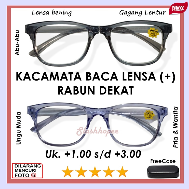 FREE CASE - Kacamata Plus Rabun Dekat Full Baca Model TERBARU Frame Ungu Muda Lensa Bening Anti Sila