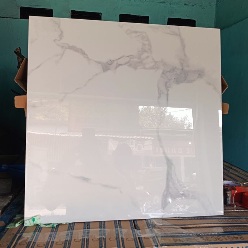 Granit Lantai 60x60 putih polos marbel rugao grey infinity