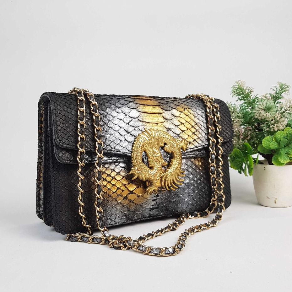 Tas Kulit Ular Asli Daisy Naga Size 23 Handmade Asli Bali