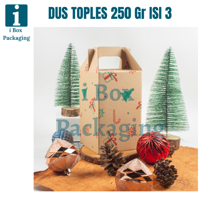 

[ 10 Pcs ] Dus Toples 250gr Isi 3 Natal Box Tenteng Kue Kering Packaging Hampers Parcel Christamas