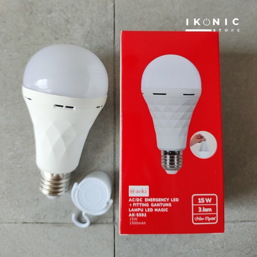 IKONIC Lampu Bohlam Emergency AC/DC LED Aoki Magic 15 Watt Lithium Baterai 1200mAh + Fiting Gantung