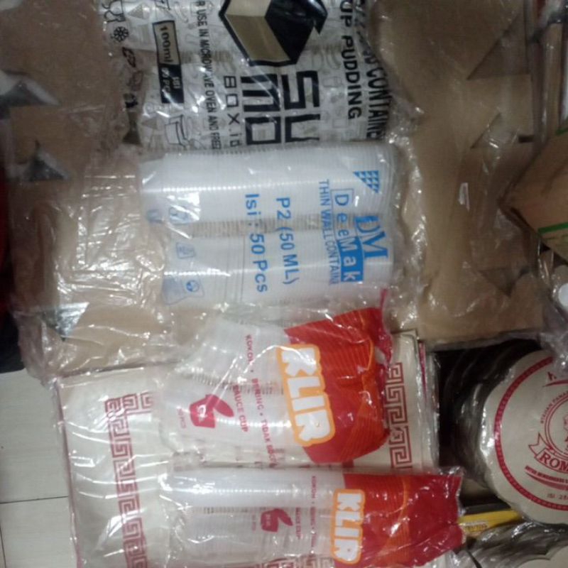 CUP PUDING DAN SAMBEL TEBAL UKURAN 100 ML 50 ML 35 ML 25 ML masing masing isi 50 pcs ALMIRA PLASTIK