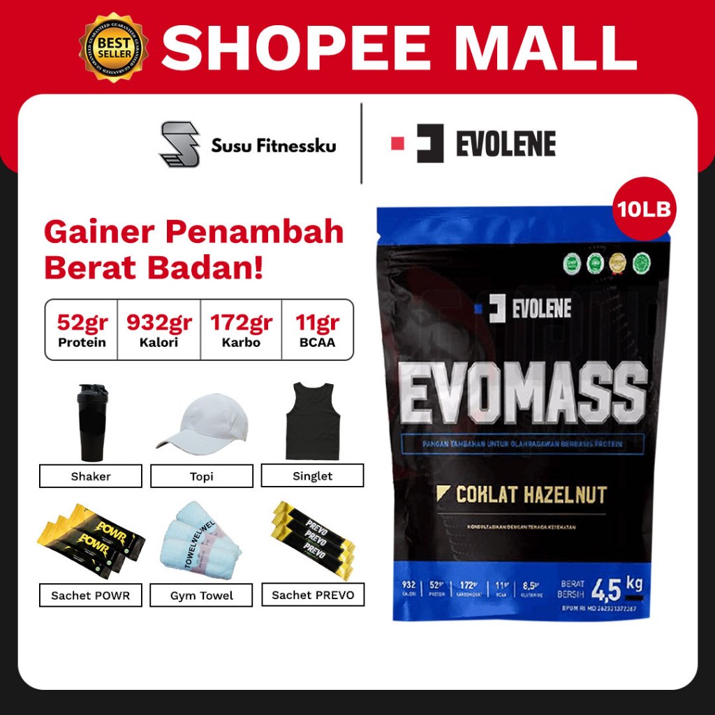 EVOLENE EVOMASS - Gainer Penambah Berat Badan 10Lb/4,5Kg