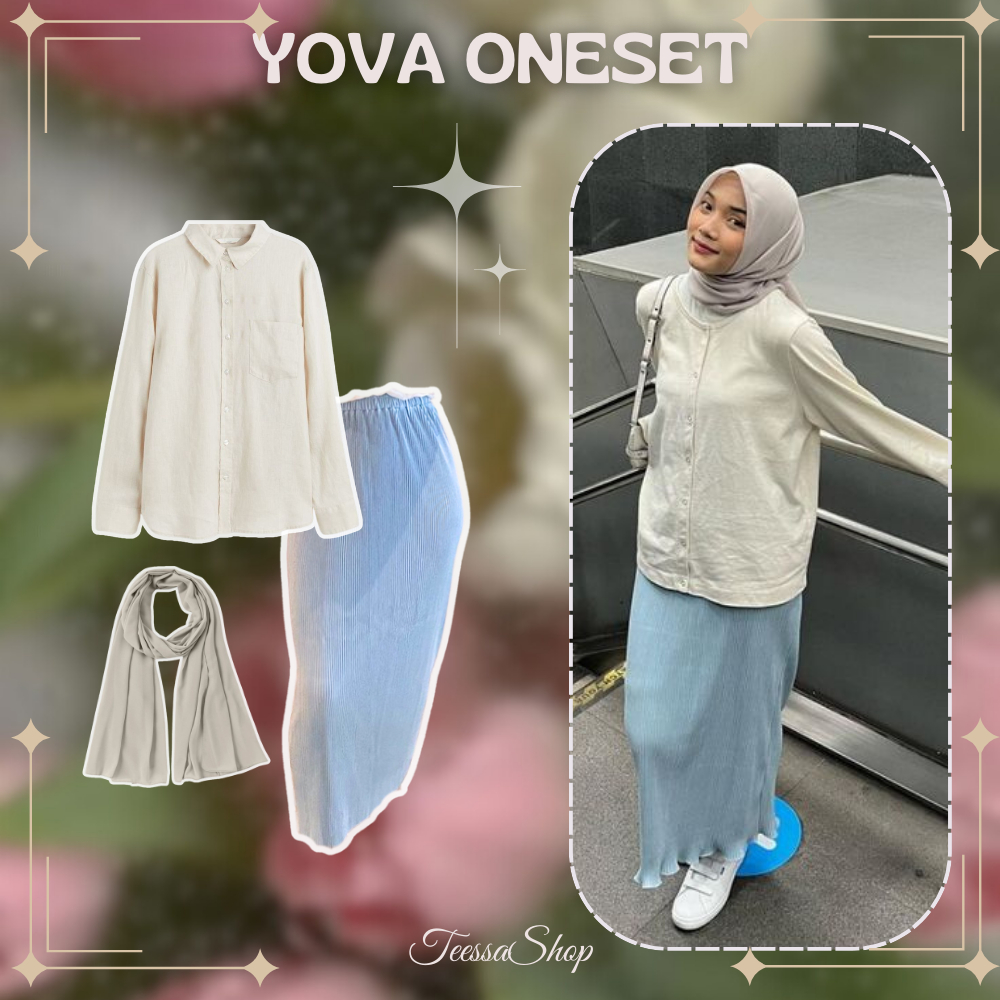 YOVA ONESET 3IN1 SETELAN HIJAB REMAJA KOREAN STYLE OOTD ANAK KEKINIAN