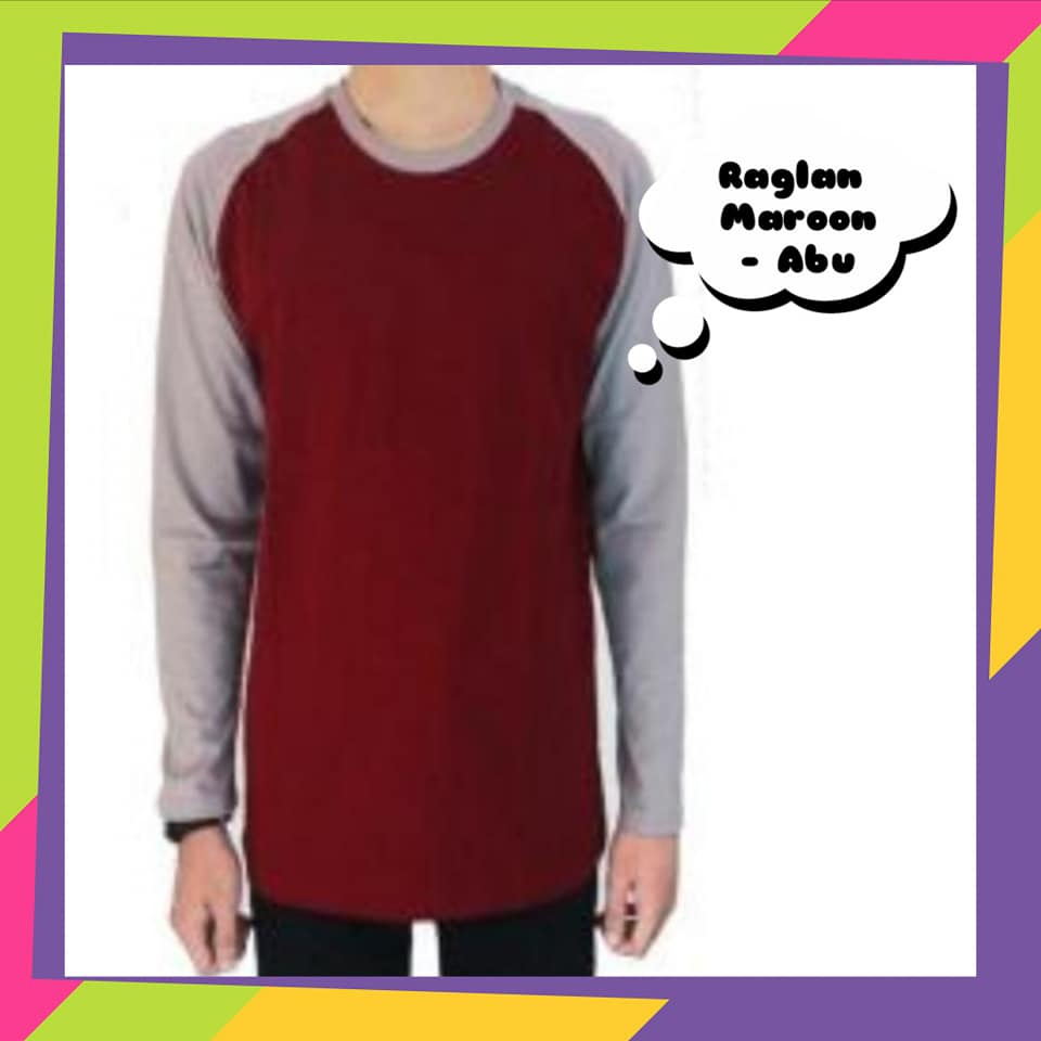Kaos Raglan Polos Merah Marun - Kaos Raglan Polos Lengan Panjang - Kaos Raglan Merah Maroon Lengan A