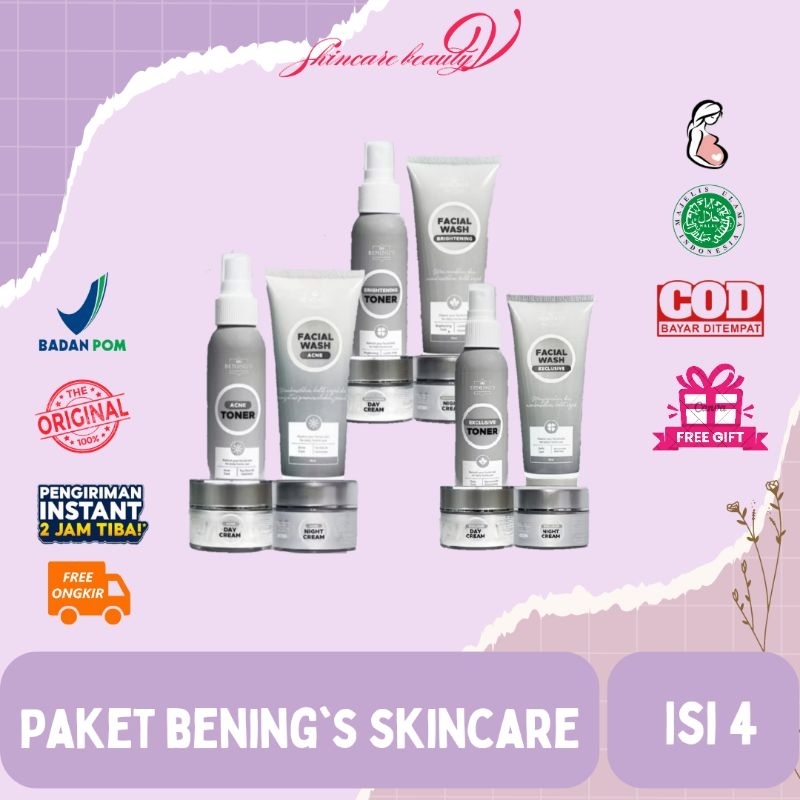 BENING'S SKINCARE - Paket Wajah Skincare Bening's by Dr Oky|Brightening Acne Eclusive| Bening's Seri