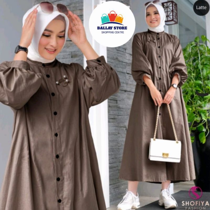 Piya Midi Dress Bahan Linen Rami Kancing Aktif Long Tunik Wanita Muslim Hijab Casual Korea Terbaru