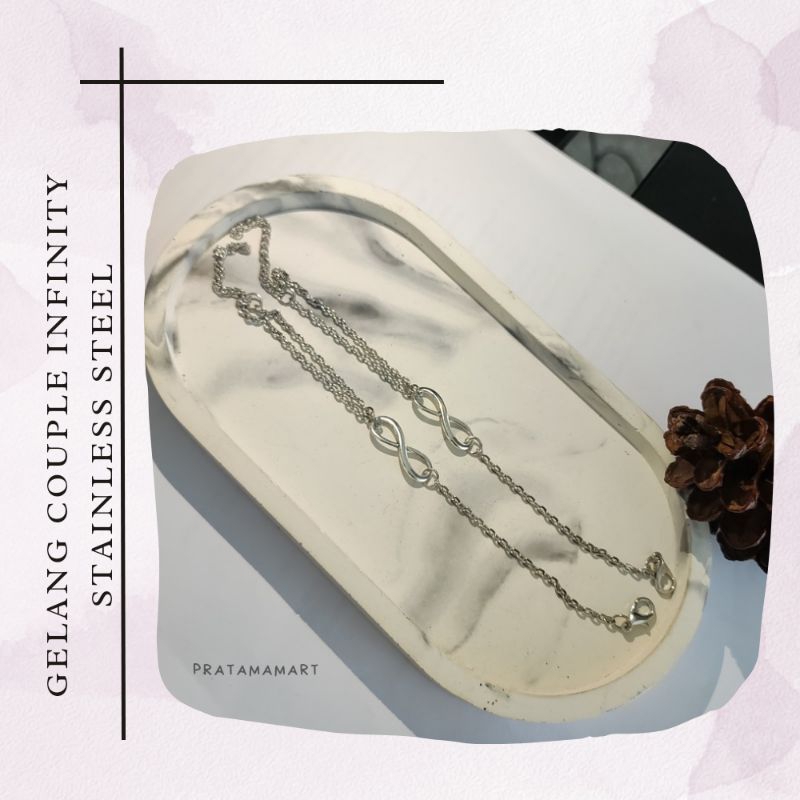 sepasang gelang couple rantai infinity anti karat trendy handmade untuk pasangan kekasih maupun best
