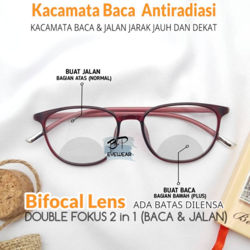 Kacamata Baca Double Fokus Baca Dan Jalan Antiradiasi Cat eye | Kacamata Plus Baca Dan Jalan Antirad