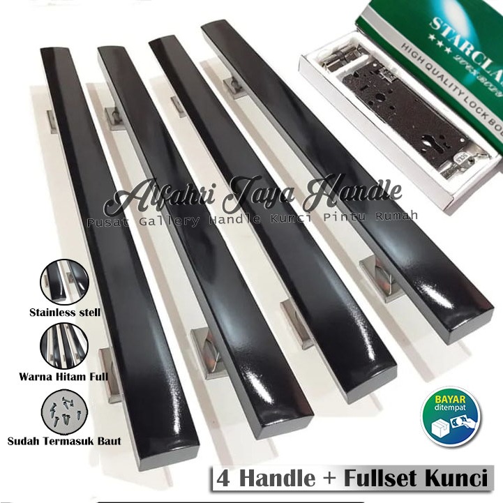 Tarikan Handle Pintu Hitam 45cm & 60cm Gagang Pintu Kupu Tarung & Fullset Body Kunci