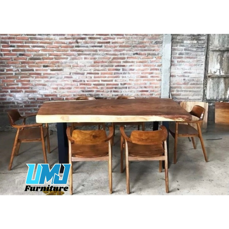 SET MEJA MAKAN KURSI 6 | MEJA MEETING KURSI 6 KAYU ALAMI | SET MEJA MAKAN CAFE KAYU TREMBESI NATURAL