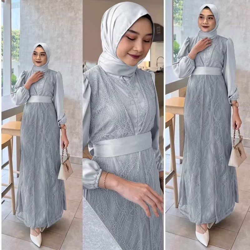 (NEW) SARINA Dress - Baju Gamis BUSUI Dress Maxi Maxy Brukat Brokat Premium Remaja Wanita Perempuan 