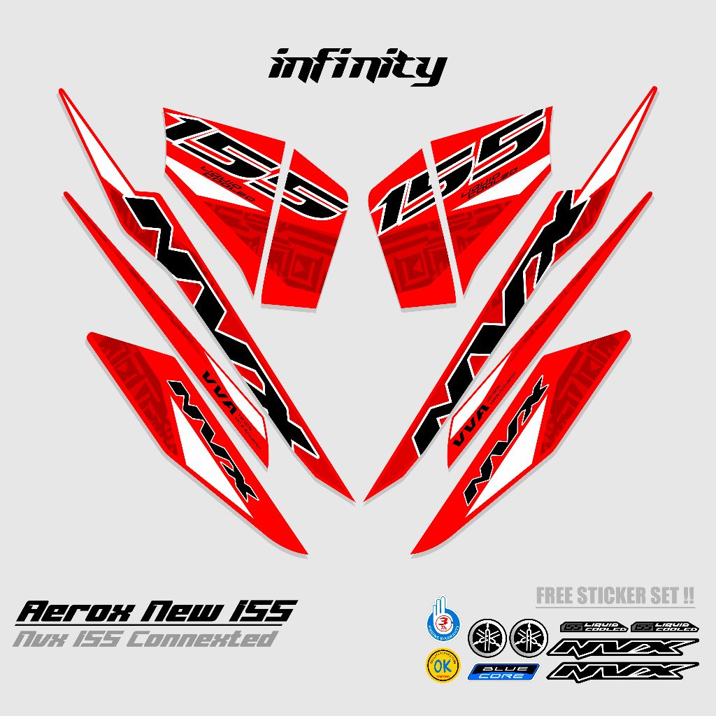 STRIPING AEROX 155 NEW CONNECTED MOTIF 25 / COMBO COLOR / DASAR HITAM / STIKER AEROX 155 CONNECTED /